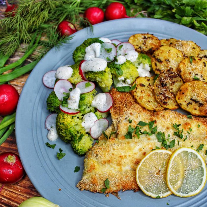Flądra pieczona w parmezanowej panierce
