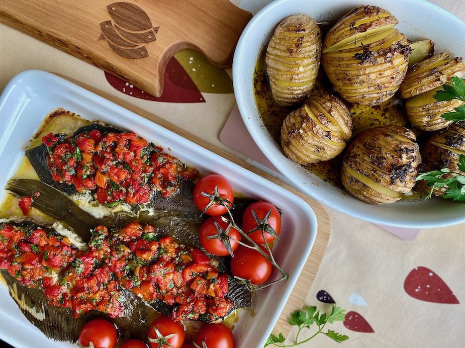 Roasted plaice with pepper salsa
